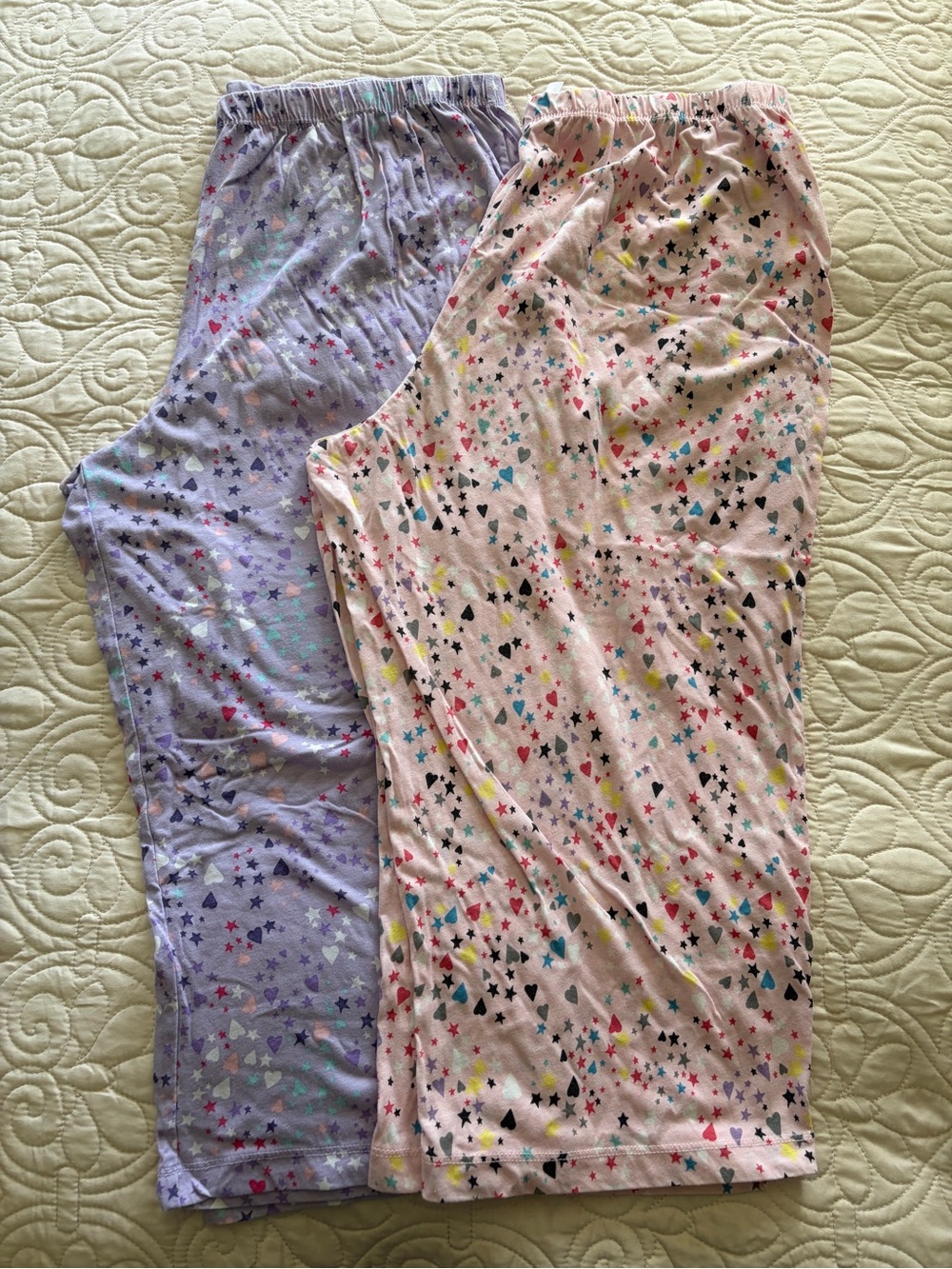 Source Unknown Pink and Lavender Star & Heart Print Pajama Pants Set